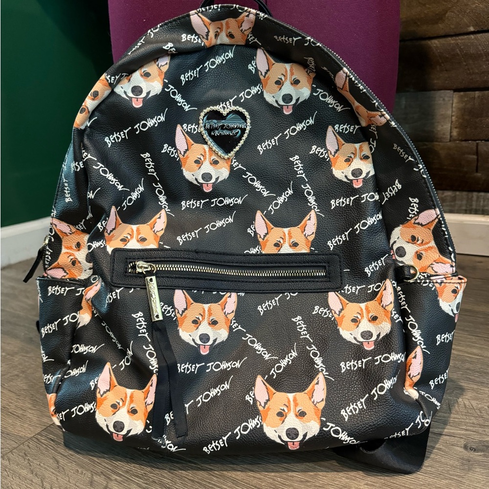 Betsey Johnson Black Dog Pattern Backpack